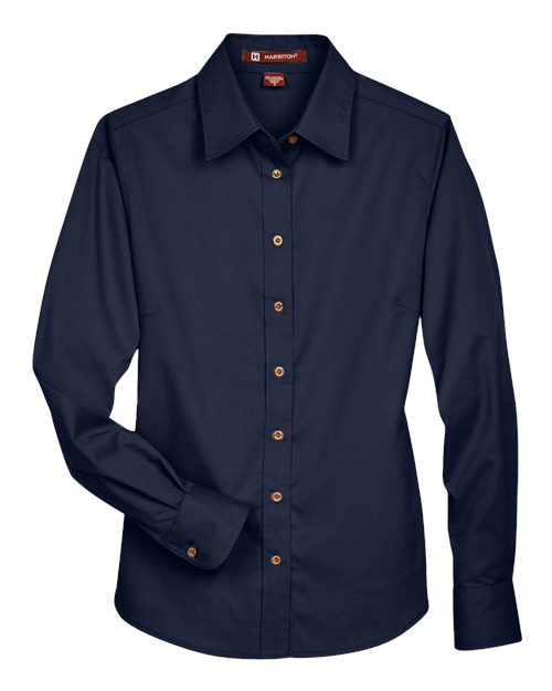 Harriton Chemise en sergé à manches longues avec antitache Easy Blend™ pour femmes