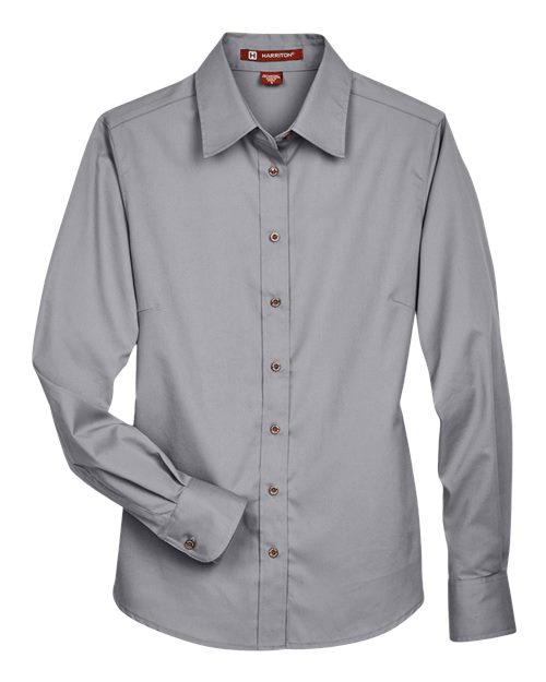 Harriton Chemise en sergé à manches longues avec antitache Easy Blend™ pour femmes