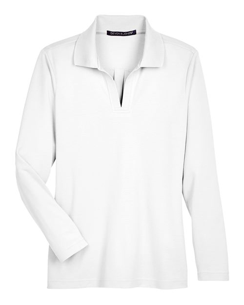 Devon & Jones Polo à manches longues tressé CrownLux Performance® pour femmes