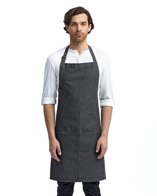 [URP126] Artisan Collection by Reprime Tablier à bavette en denim avec coutures style jean unisexe