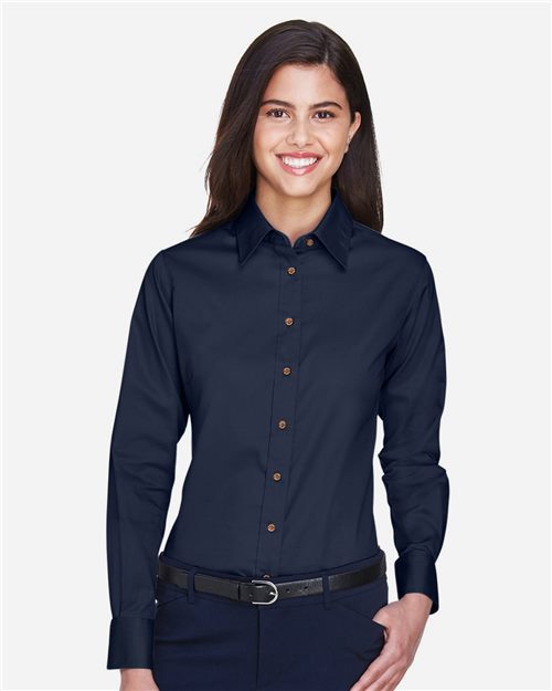 [UM500W] Harriton Women's Easy Blend™ Long Sleeve Twill Dress Shirt with Stain-Release