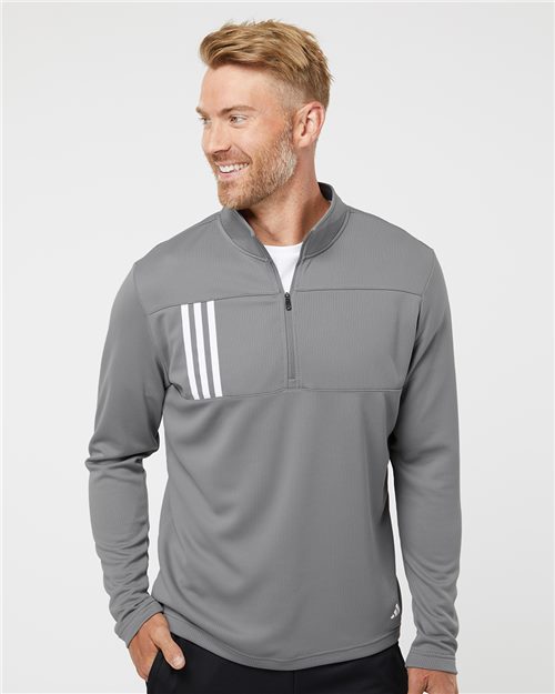 [UA482] Adidas Men's 3-Stripes Double-Knit Quarter-Zip Pullover